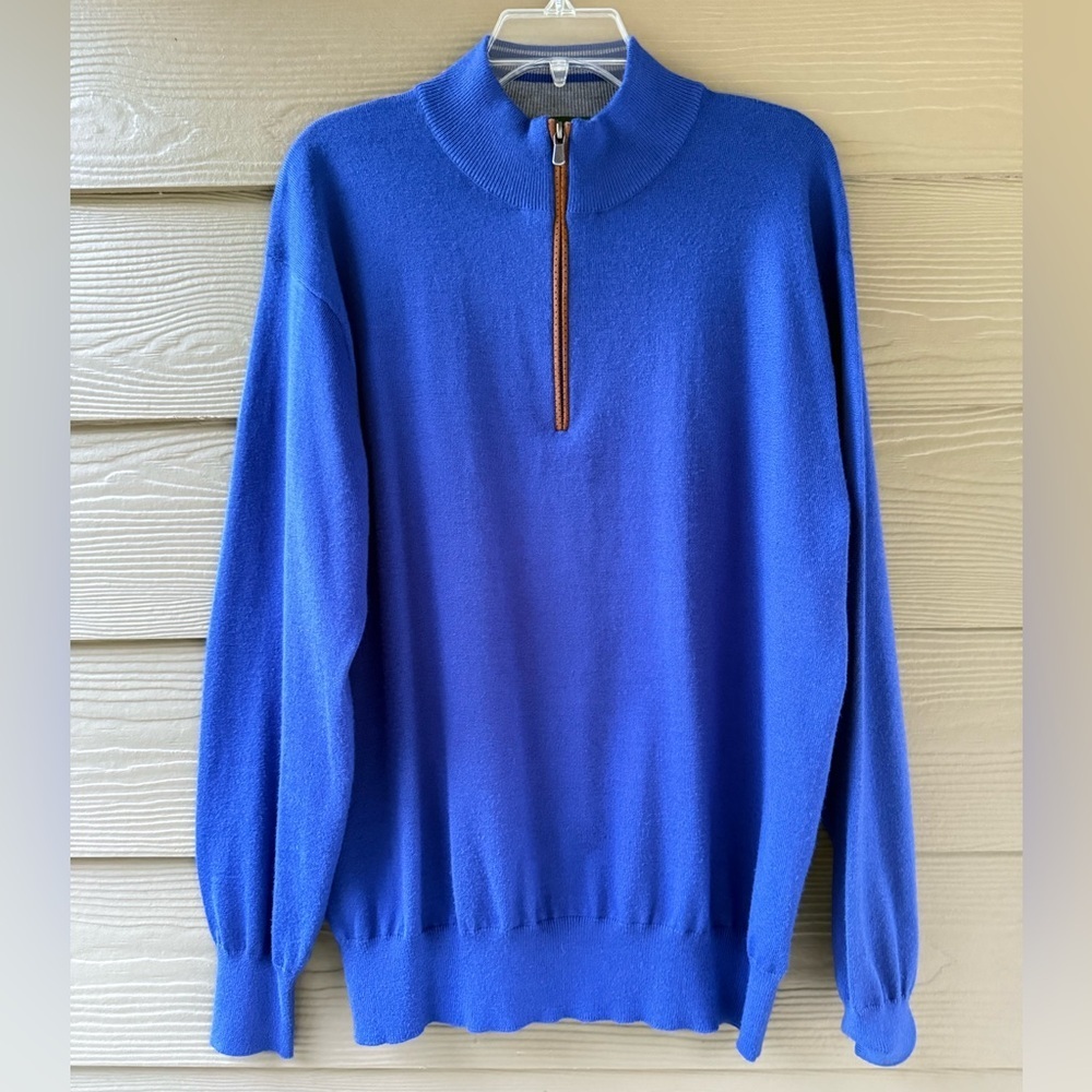 Orvis Blue Merino Wool Blend 1/4 Zip Sweater Pullover Size L